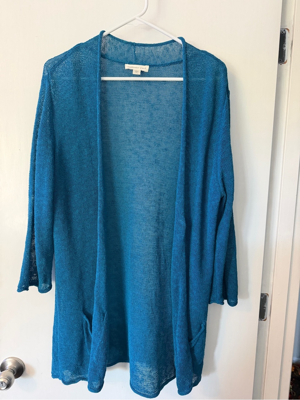 Coldwater Creek Teal Blue Open-Front Lightweight Cardigan